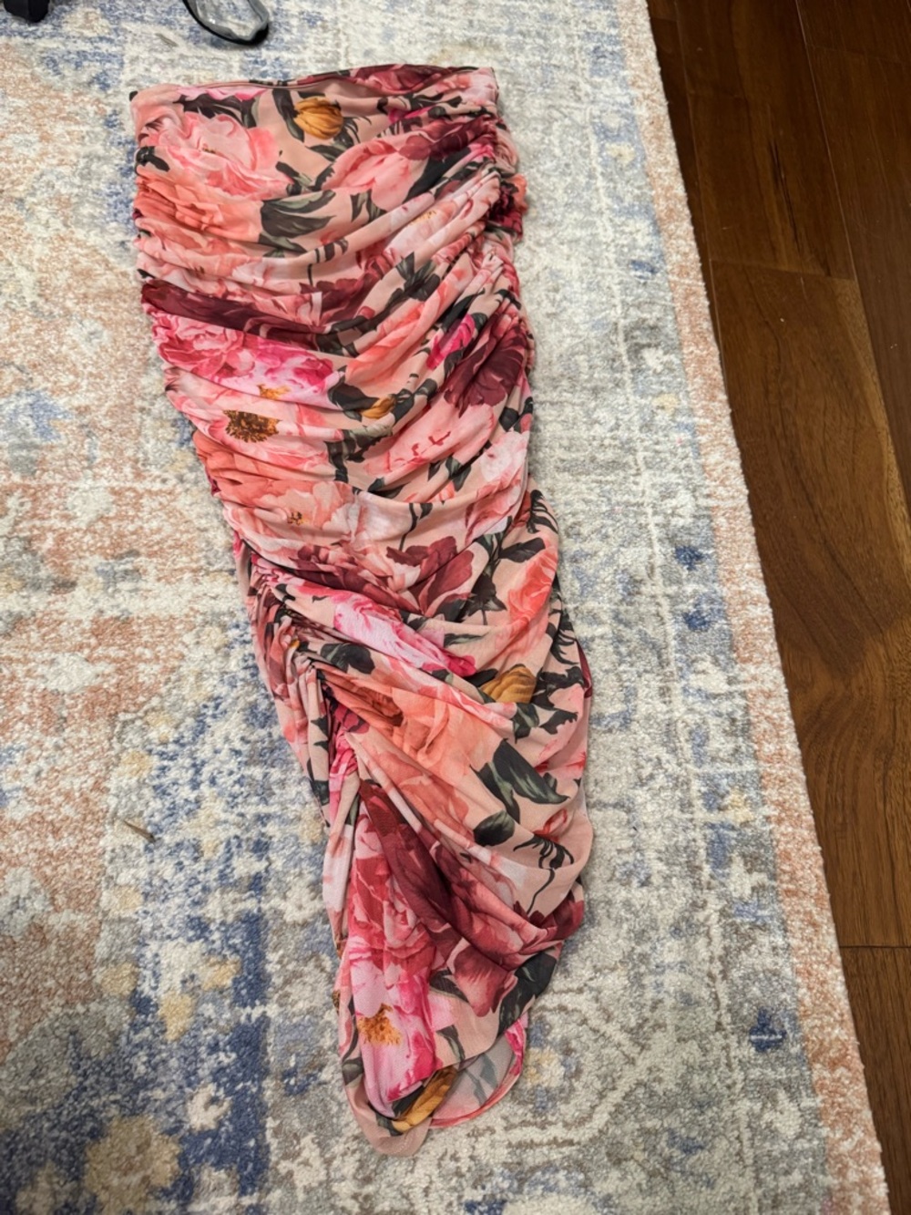 Express Pink Floral Ruched Midi Skirt - Picture 8 of 9